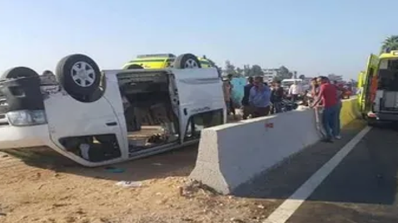 إصابة 10 أشخاص في حادث انقلاب ميكروباص على الطريق السياحي اتجاه المنيب