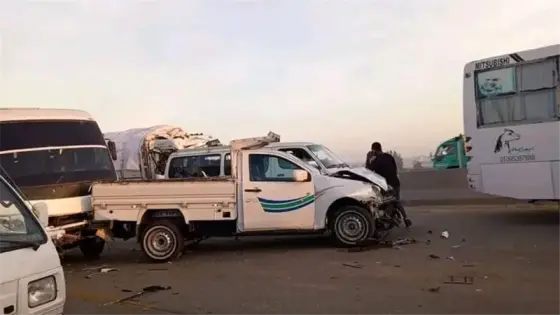 تصادم سيارة نقل وميكروباص وأتوبيس على الطريق الإقليمي بالشرقية قبل كارتة بلبيس