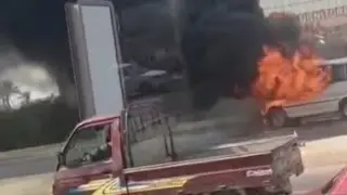 حريق يلتهم ميكروباص بأكتوبر