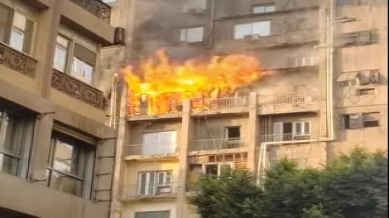 إخماد حريق التهم شقة بأحد العقارات السكنية بشارع شامبليون بمنطقة وسط البلد